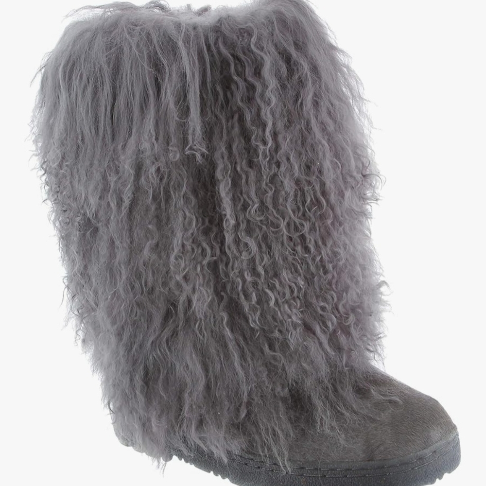 Bear Paw Womens Boetis II Dark Gray Mongolian Sheepskin Fur Boots Sz 6,New